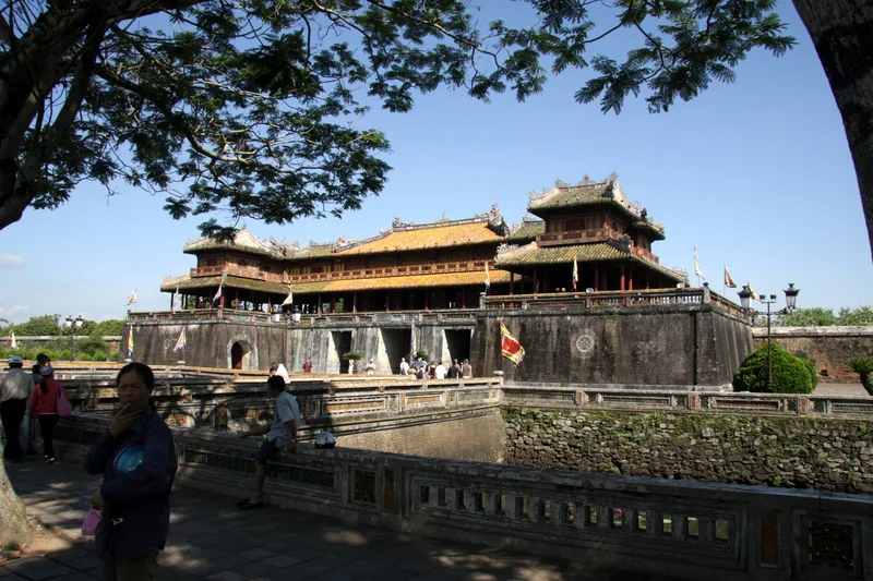 Ngo Mon Gate's fortified walls and tiered pavilion rise above the moat at the Hue Imperial City.